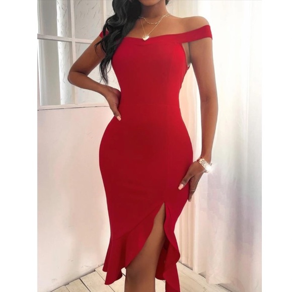 Slit thigh ruffle hem bodycon dress - Picture 4 of 15